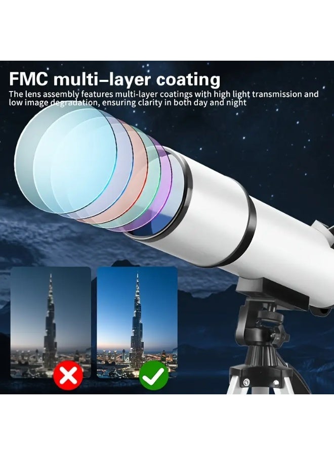 تلسكوب فلكي احترافي للبالغين بعدسة 90 مم وطول بؤري 500 مم – تكبير 150 مرة، تركيز يدوي، تصميم محمول مع حامل للهاتف - Image 4