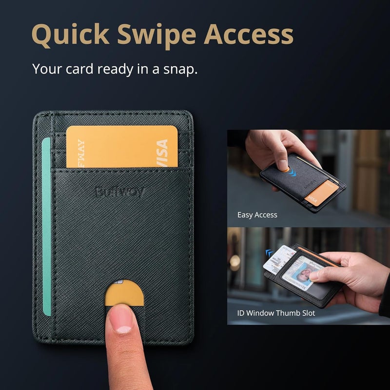 Buffway Slim Minimalist Front Pocket RFID Blocking Leather Wallets for Men and Women - Cross Blackish Green - Image 4