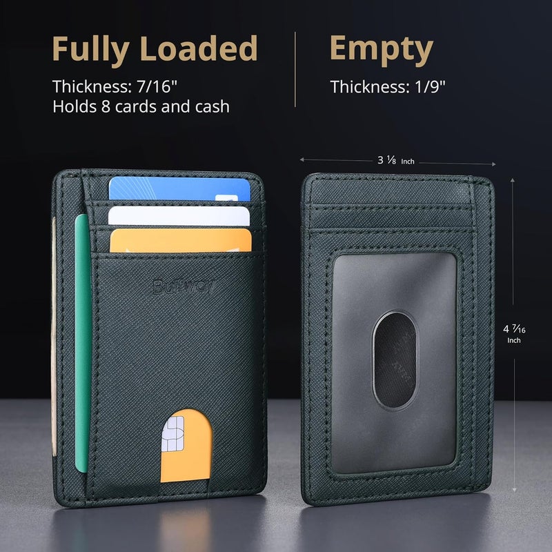 Buffway Slim Minimalist Front Pocket RFID Blocking Leather Wallets for Men and Women - Cross Blackish Green - Image 5