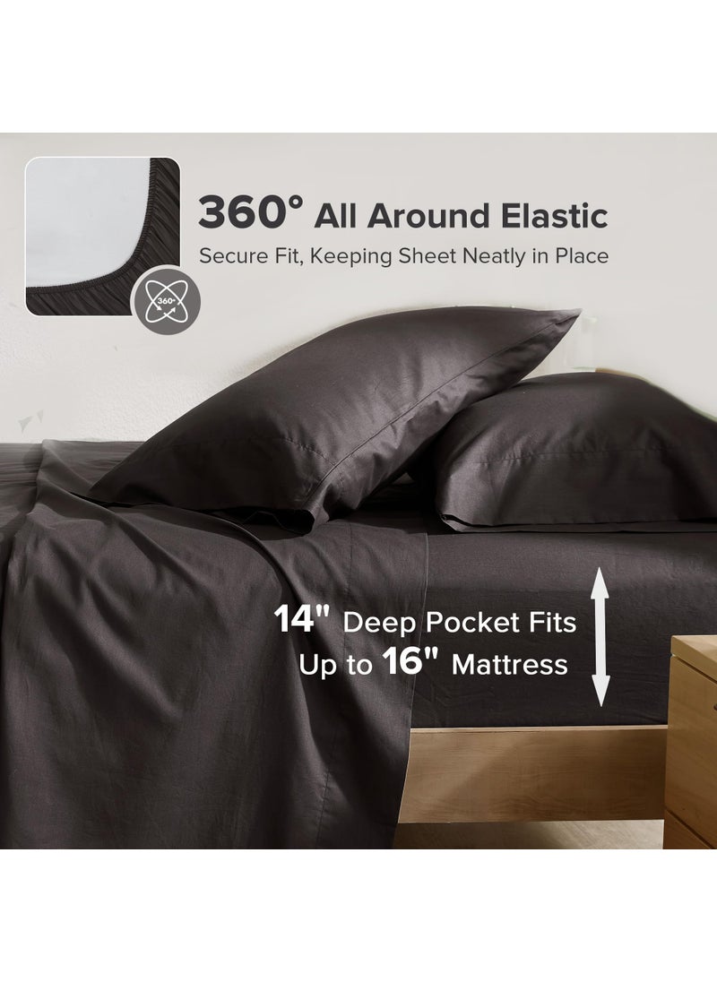 Comfort Spaces Comfort Spaces 100% Cotton Sheets Full  Breathable & Ultra Soft Cotton Sheets  Naturally Cool Cotton Bed Sheets with 14"" Elastic Pocket Fits up to 16"" Mattress  All Season Sheet Set  Black 4 Piece  - Image 2