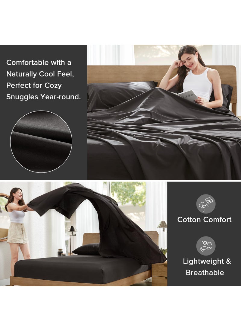 Comfort Spaces Comfort Spaces 100% Cotton Sheets Full  Breathable & Ultra Soft Cotton Sheets  Naturally Cool Cotton Bed Sheets with 14"" Elastic Pocket Fits up to 16"" Mattress  All Season Sheet Set  Black 4 Piece  - Image 3