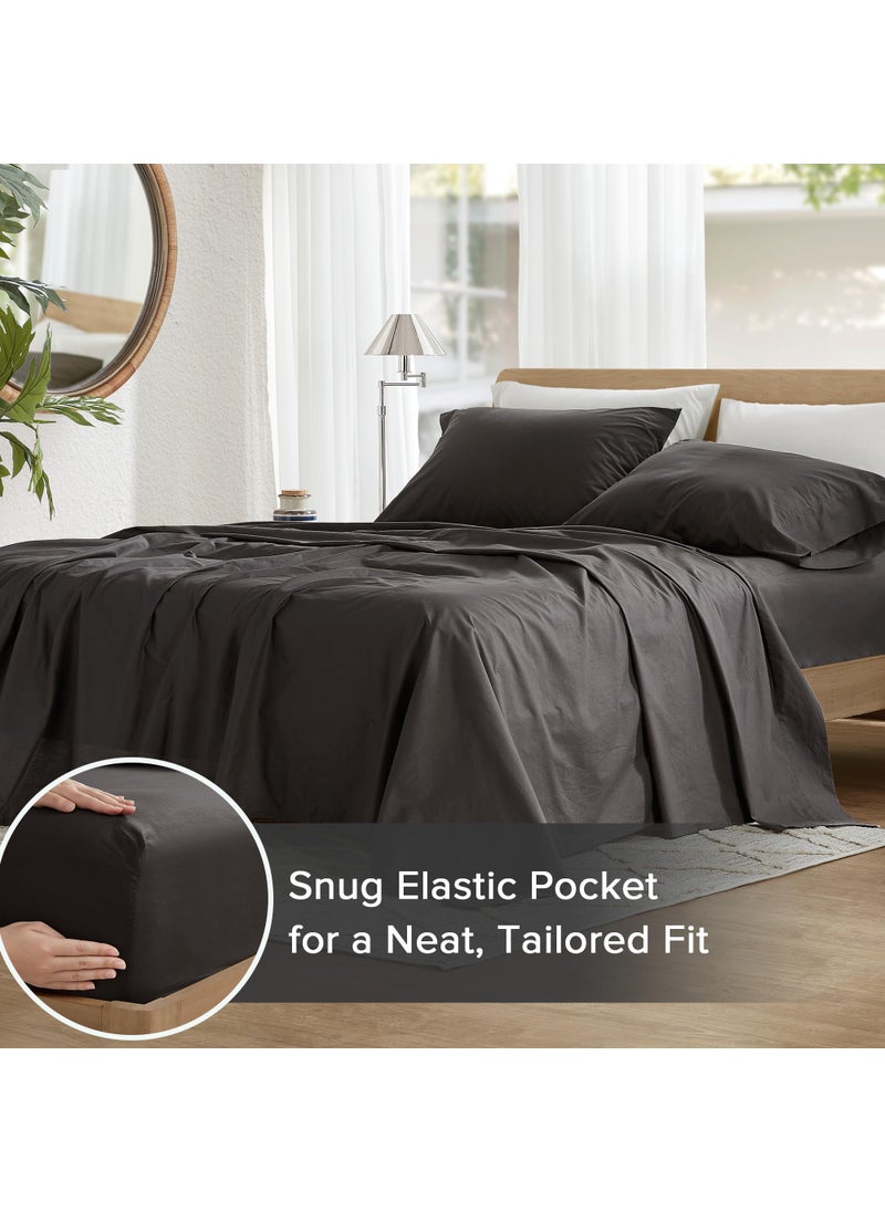 Comfort Spaces Comfort Spaces 100% Cotton Sheets Full  Breathable & Ultra Soft Cotton Sheets  Naturally Cool Cotton Bed Sheets with 14"" Elastic Pocket Fits up to 16"" Mattress  All Season Sheet Set  Black 4 Piece  - Image 4