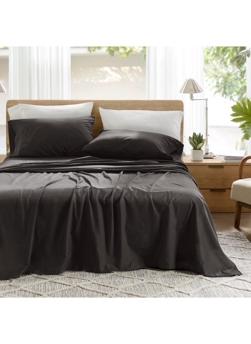 Comfort Spaces Comfort Spaces 100% Cotton Sheets Full  Breathable & Ultra Soft Cotton Sheets  Naturally Cool Cotton Bed Sheets with 14"" Elastic Pocket Fits up to 16"" Mattress  All Season Sheet Set  Black 4 Piece  - Image 1