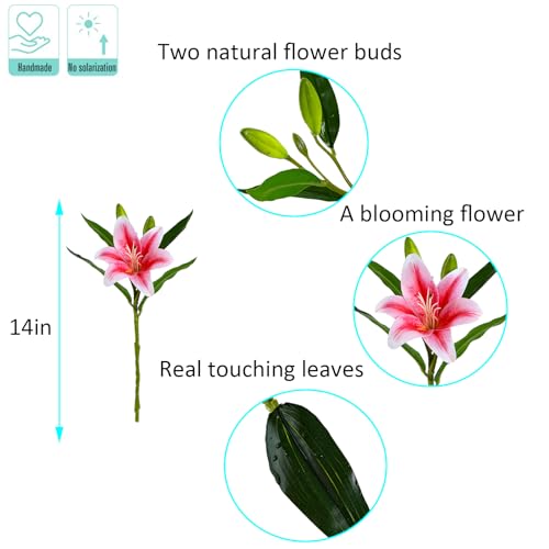 Kimura's Cabin 6Pcs Tiger Lily Artificial Flowers Real Touch Fake Lilies with Stems Faux Lilies Bouquet for Wedding Floral Arrangements Easter Home Table Centerpiece Office Decor(Pink - Image 2