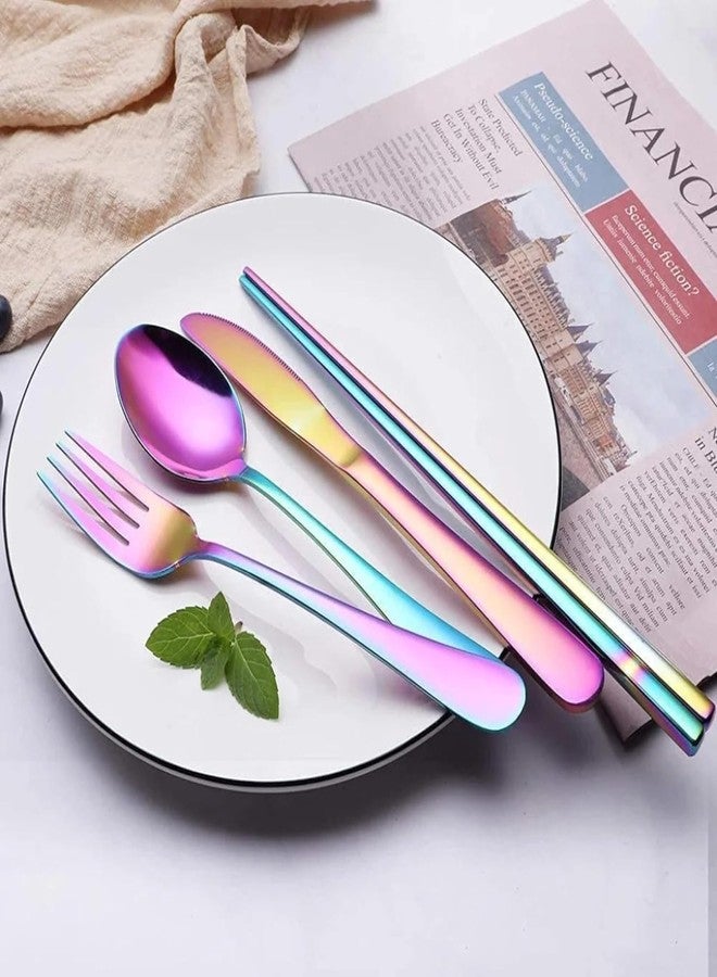 Atharved Rainbow Cutlery Set – Stainless Steel Multicolor Utensils for Dining & Kitchenware | Forks, Spoons & Knives | Stylish Flatware Set for Home & Parties - Image 2