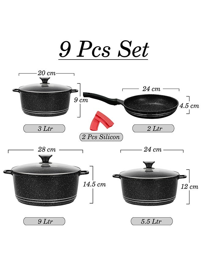 SONEX Granita 9-Piece Non-Stick Cookware Gift Set – Marble Coated Die-Cast Aluminium Pots with Lids & Fry Pan, Durable, Easy to Clean, Scratch-Resistant, 2L to 9L Cooking Capacity - Image 2