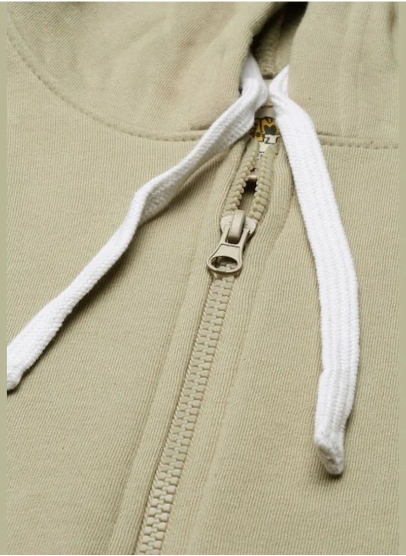 Campus Sutra Men Light Olive Solid Hooded Sweatshirt