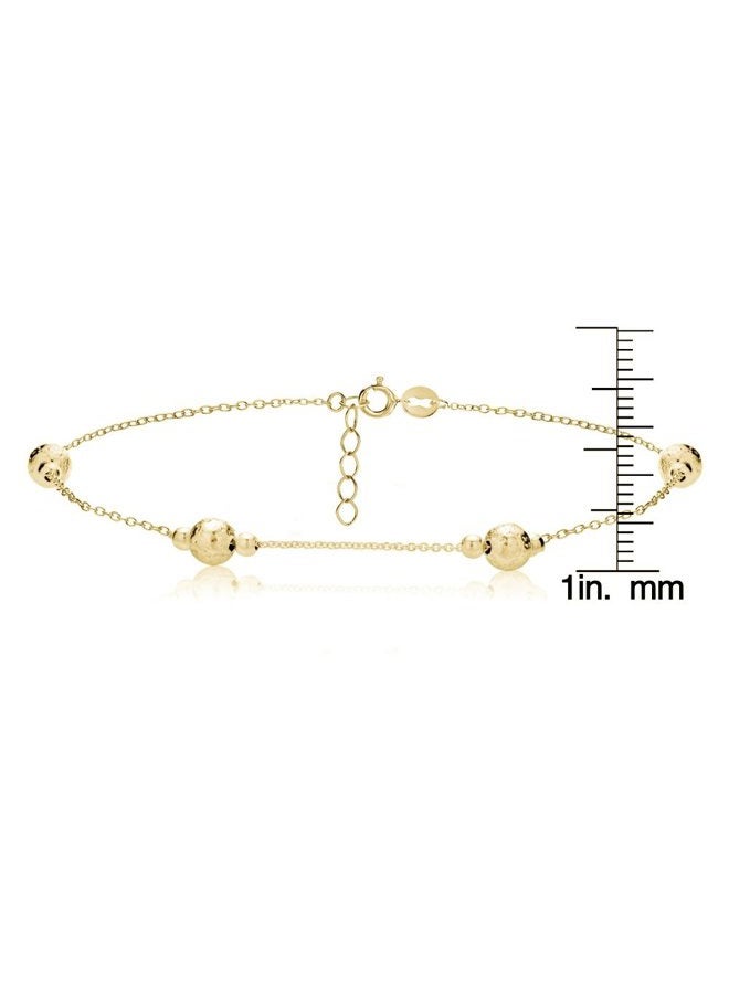 Hoops & Loops Sterling Silver Textured and Polished Round Beads Chain Anklet - Image 3