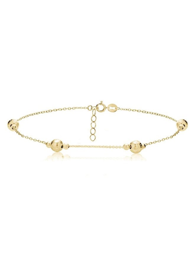 Hoops & Loops Sterling Silver Textured and Polished Round Beads Chain Anklet - Image 1