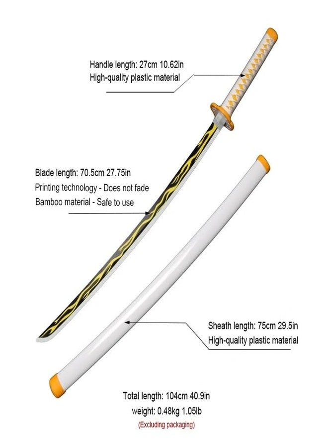 EXCELCHOICE Demon Slayer Zenitsu Katana Wooden Sword Toy Life Size Nichirin 104CM Bamboo Wood (with Stand) Anime Cosplay Replica (Stand: Double Layer) - Image 3