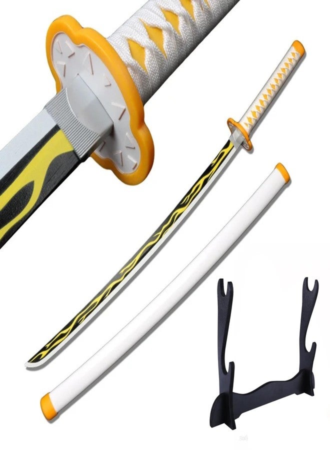 EXCELCHOICE Demon Slayer Zenitsu Katana Wooden Sword Toy Life Size Nichirin 104CM Bamboo Wood (with Stand) Anime Cosplay Replica (Stand: Double Layer) - Image 1