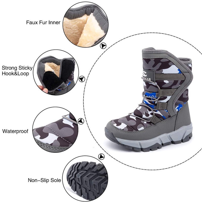 GUBARUN Boys Snow Boots Kids Outdoor Warm Shoes Waterproof (Grey,5.5) - Image 2