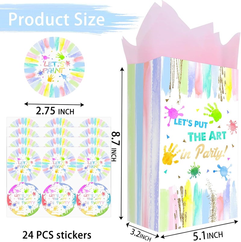 Outego 24 Art Birthday Party Favor Bags Painting Goodie Bags Rainbow Pastel Colorful Paint Party Favors for Kids Painting Birthday Party Decoration - Image 3