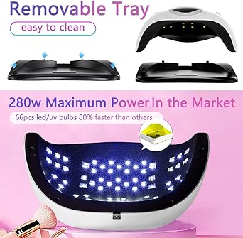 Beenle 280W UV LED Nail Lamp Fast Nail Curing Lamps for Home Salon 66 Beads Dryer for Gel Polish with Automatic Sensor4 Timer Setting Handle Professional Art Tools - Image 4