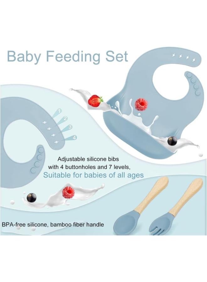 Eoptify 8 Pcs Silicone Baby Feeding Set, Baby Led Weaning Set, Feeding Supplies for Toddlers with Suction Bowl & Divided Plate, Adjustable Silicone Bib, Straw Cup with Spoon & Fork Self-Eating utensils set - Image 4