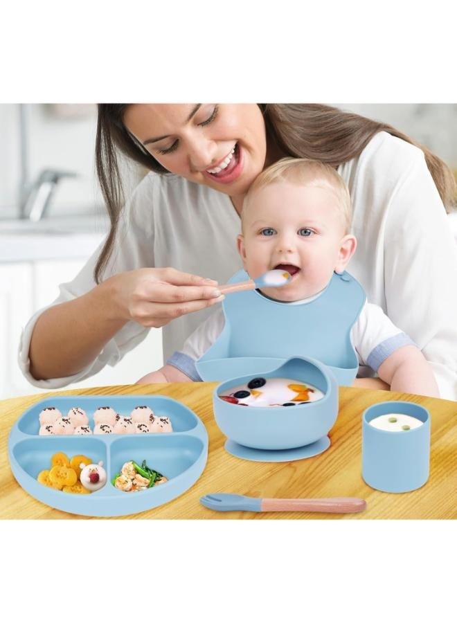 Eoptify 8 Pcs Silicone Baby Feeding Set, Baby Led Weaning Set, Feeding Supplies for Toddlers with Suction Bowl & Divided Plate, Adjustable Silicone Bib, Straw Cup with Spoon & Fork Self-Eating utensils set - Image 2