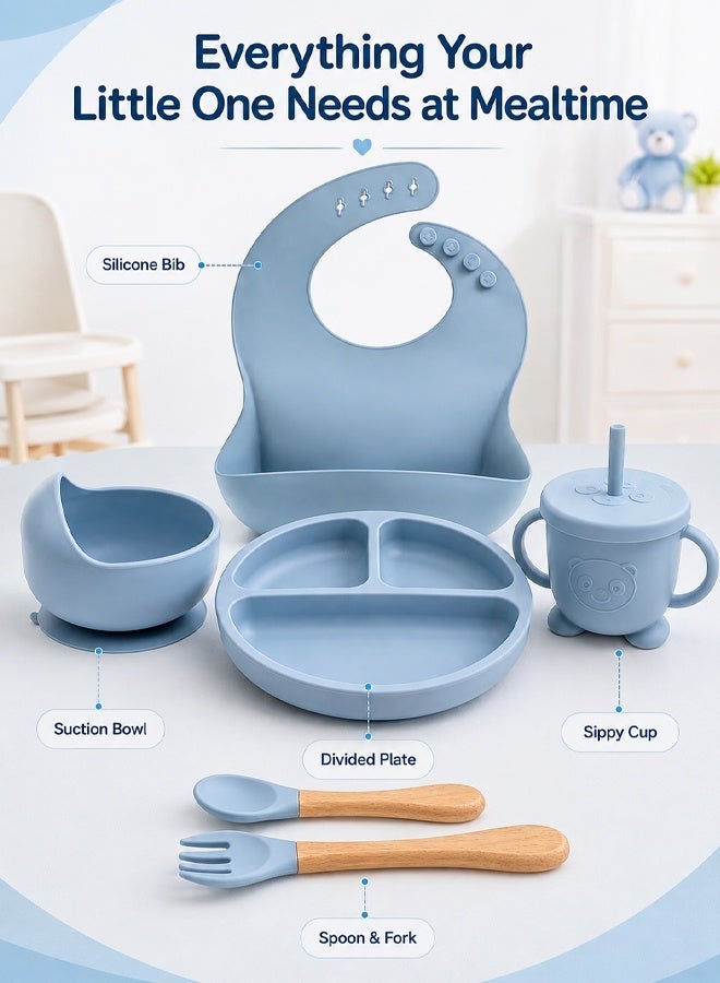 Eoptify 8 Pcs Silicone Baby Feeding Set, Baby Led Weaning Set, Feeding Supplies for Toddlers with Suction Bowl & Divided Plate, Adjustable Silicone Bib, Straw Cup with Spoon & Fork Self-Eating utensils set - Image 2