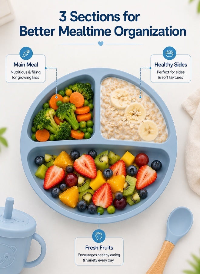Eoptify 8 Pcs Silicone Baby Feeding Set, Baby Led Weaning Set, Feeding Supplies for Toddlers with Suction Bowl & Divided Plate, Adjustable Silicone Bib, Straw Cup with Spoon & Fork Self-Eating utensils set - Image 4