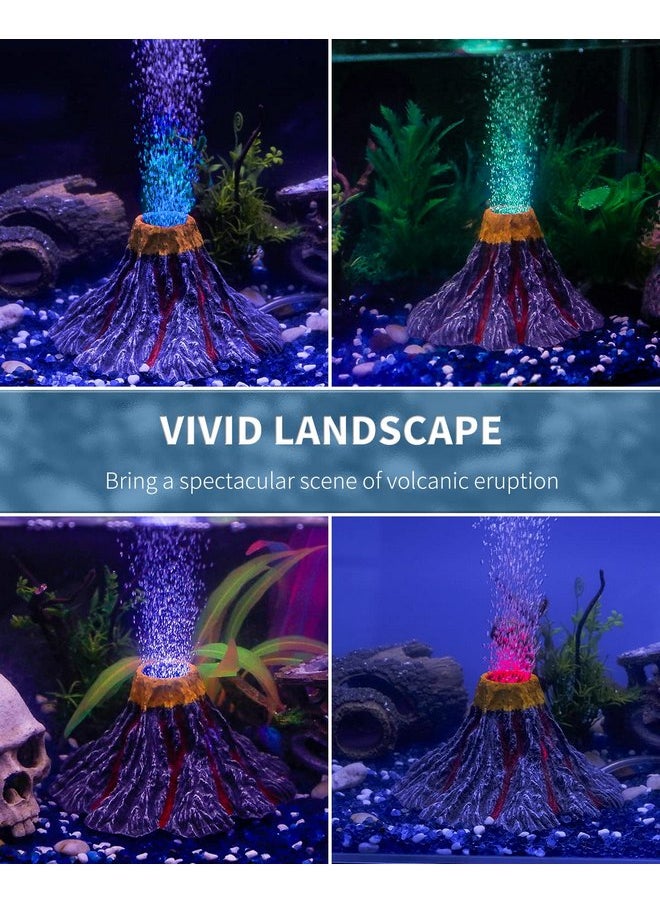 Uniclife Uniclife Aquarium Volcano Ornament Kit Realistic Resin Volcanic Decoration with Air Stone Bubbler Colorful LED Light Decor for Fish Tank Landscape Addition and Oxygenation  - Image 2
