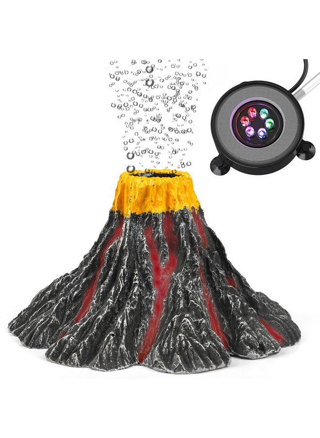 Uniclife Uniclife Aquarium Volcano Ornament Kit Realistic Resin Volcanic Decoration with Air Stone Bubbler Colorful LED Light Decor for Fish Tank Landscape Addition and Oxygenation  - Image 1