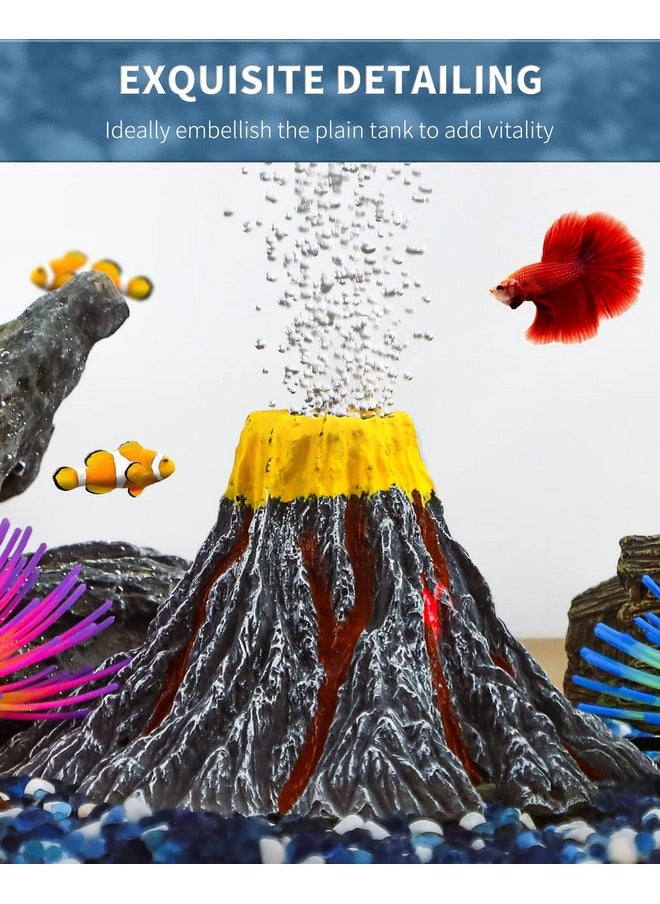 Uniclife Uniclife Aquarium Volcano Ornament Kit Realistic Resin Volcanic Decoration with Air Stone Bubbler Colorful LED Light Decor for Fish Tank Landscape Addition and Oxygenation  - Image 4