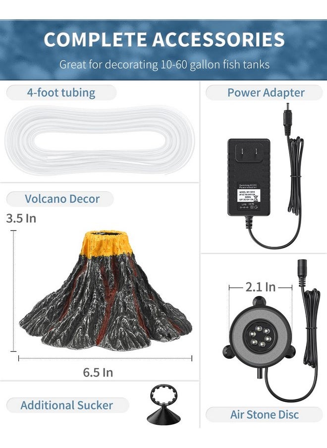 Uniclife Uniclife Aquarium Volcano Ornament Kit Realistic Resin Volcanic Decoration with Air Stone Bubbler Colorful LED Light Decor for Fish Tank Landscape Addition and Oxygenation  - Image 5