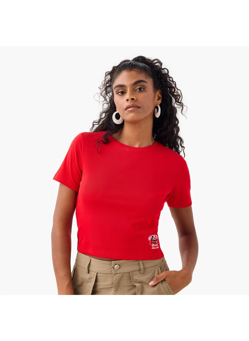 اس بي كاركترز Mickey Mouse Embroidered Crop T-shirt