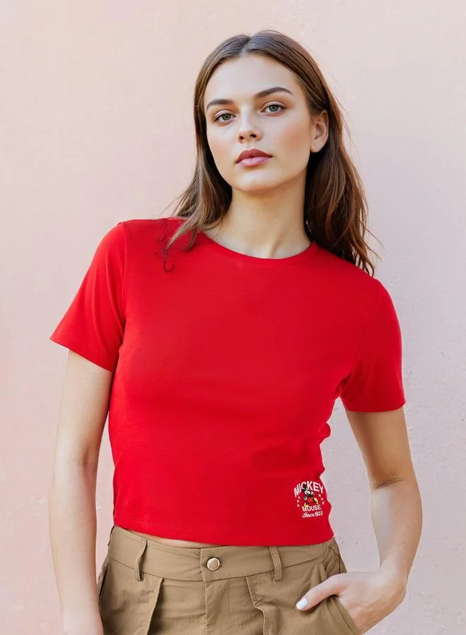 SP Characters Mickey Mouse Embroidered Crop T-shirt