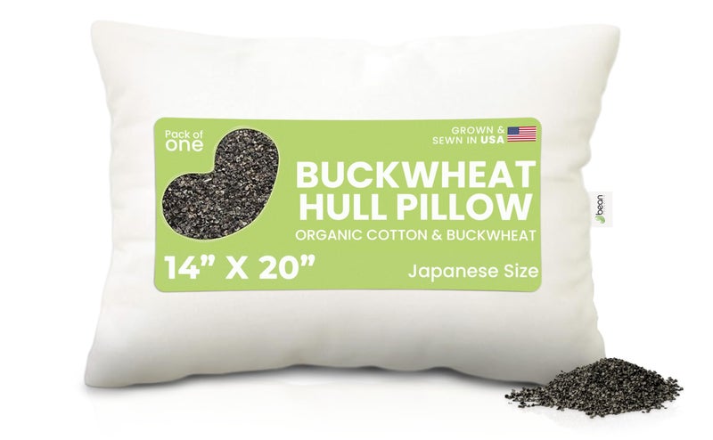 Bean Products Japanese Bed Pillow for Sleeping â€“ Organic Buckwheat Fill with Organic Cotton Fabric, Soft Head Pillow â€“ Eco-Friendly, Breathable, and Durable Sleep Aid, Made in The USA, 14" x 20" - Image 1