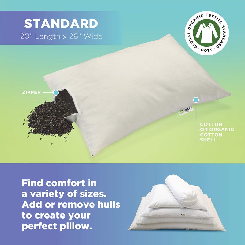 Bean Products Japanese Bed Pillow for Sleeping â€“ Organic Buckwheat Fill with Organic Cotton Fabric, Soft Head Pillow â€“ Eco-Friendly, Breathable, and Durable Sleep Aid, Made in The USA, 14" x 20" - Image 3