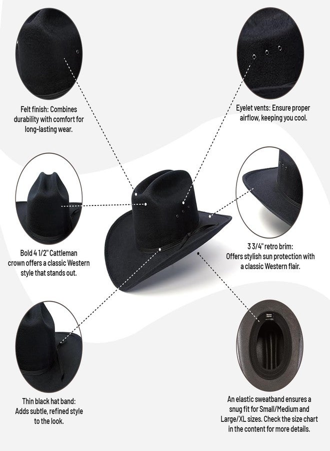 Western Express Felt Finish Cowboy Hat - Cattleman Style with Stylish Hat Band | Cowboy & Cowgirl Hats for Men & Women Black - Image 4
