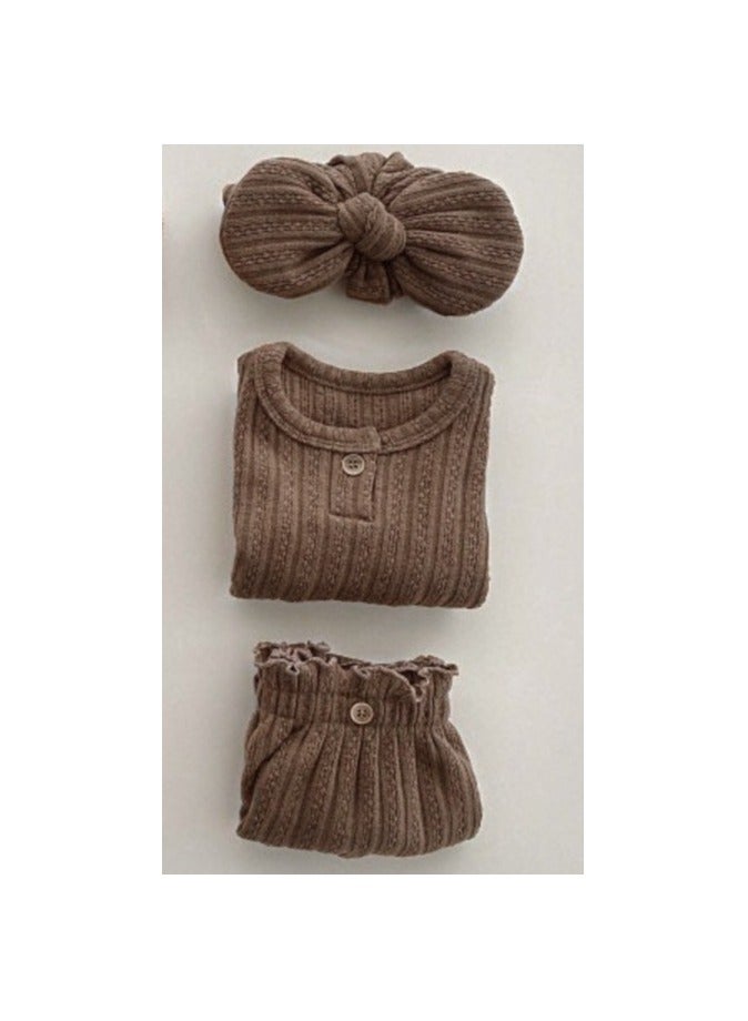 Baby Girl Autumn Knitted Jacquard Long Sleeve T-shirt + Triangle Pants Set - Image 3