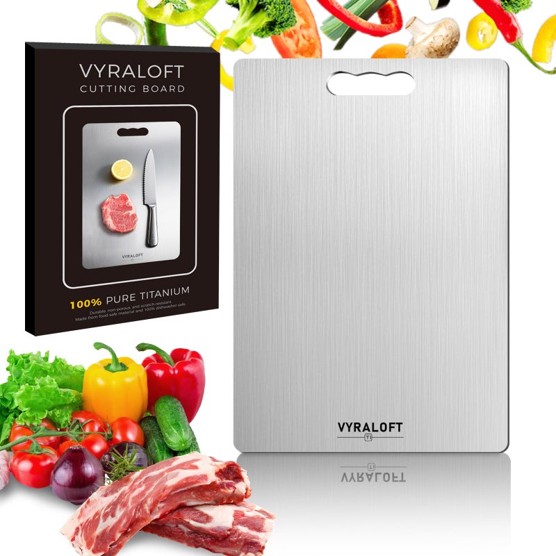 VYRALOFT Titanium Cutting Board For Kitchen, 100% Pure Titanium Cutting Boards, Double-sided Food Grade Quality 1 Pack, Easy To Clean And Will Not Absorb Odors, Suitable For Kitchen Or Outdoor(Medium Size) - Image 1