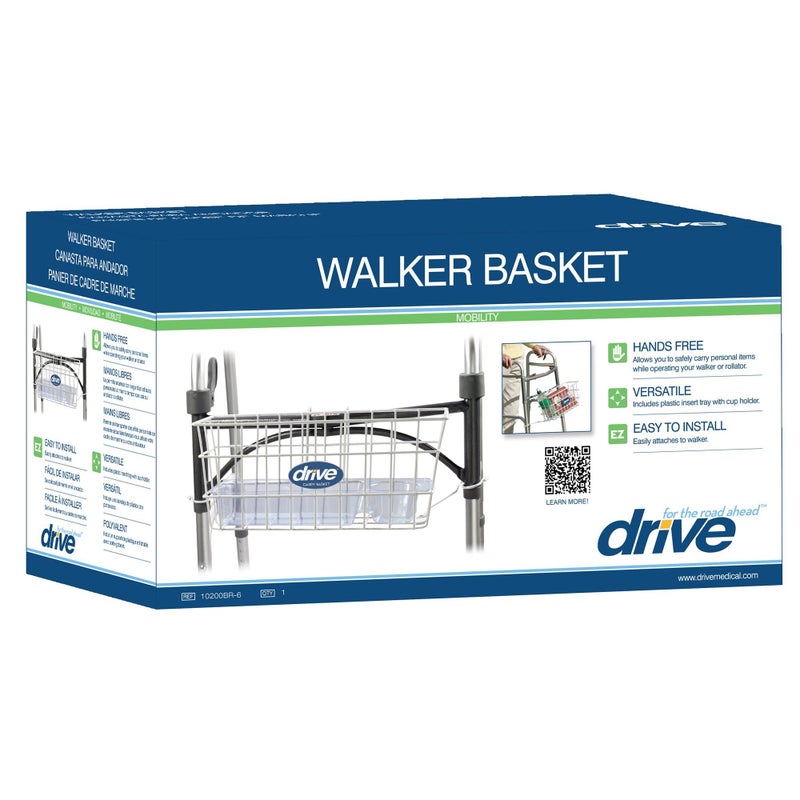 Drive Medical Drive Medical 10200B Walker Basket Basket for Folding Walker with Cup Holder White