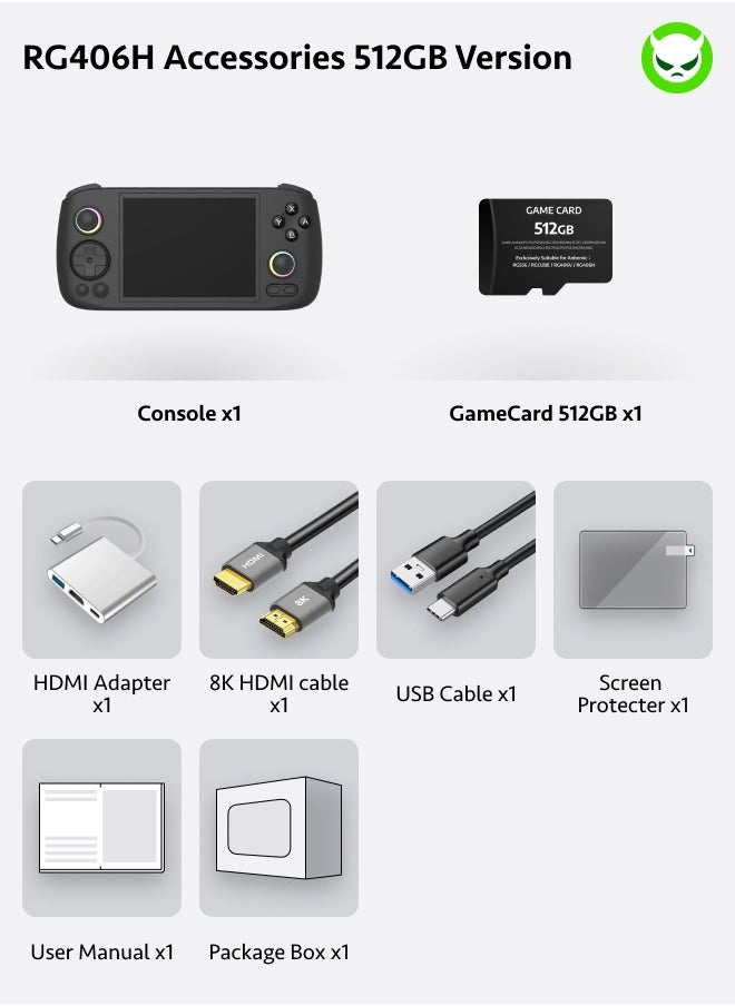 ANBERNIC  Anbernic RG406H Game Console Android 13 Unisoc T820 Processor 4-inch IPS Screen 960*720 5G WiFi Bluetooth HDMI Output 5000mAh 30 Emulators Over 42K Games Pre-installed 【Black 521GB Over 42,000 Games Pre-installed】  - Image 2