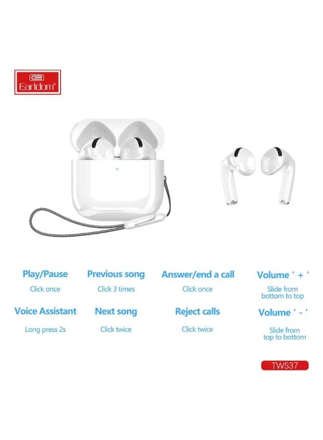 Earldom TWS 37 Wireless Bluetooth Earphones - In-Ear, White - Image 5