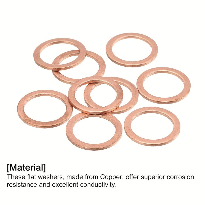 18mm Copper Sealing Washer Oil Drain Plug Gasket 24mm Outer Diameter 1.5mm Thick 12pcs - Image 1
