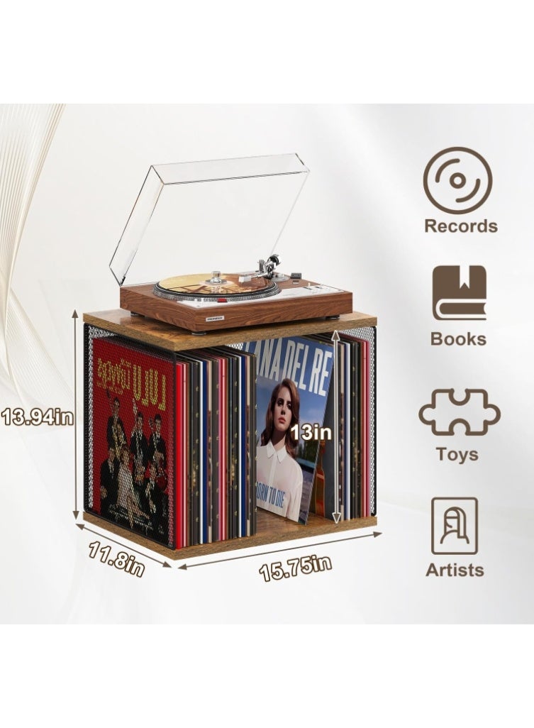 Forthcan Cube Record Holder, Turntable-Compatible Desktop, DIY Stackable Vinyl Record Storage, Holds 50-70 Records, Wooden Organizer Crate, Vintage Country Style Vinyl Storage Box - Image 2