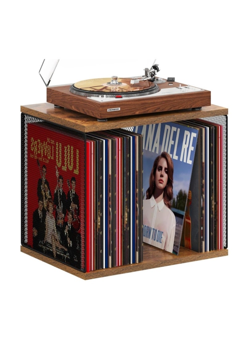 Forthcan Cube Record Holder, Turntable-Compatible Desktop, DIY Stackable Vinyl Record Storage, Holds 50-70 Records, Wooden Organizer Crate, Vintage Country Style Vinyl Storage Box - Image 1