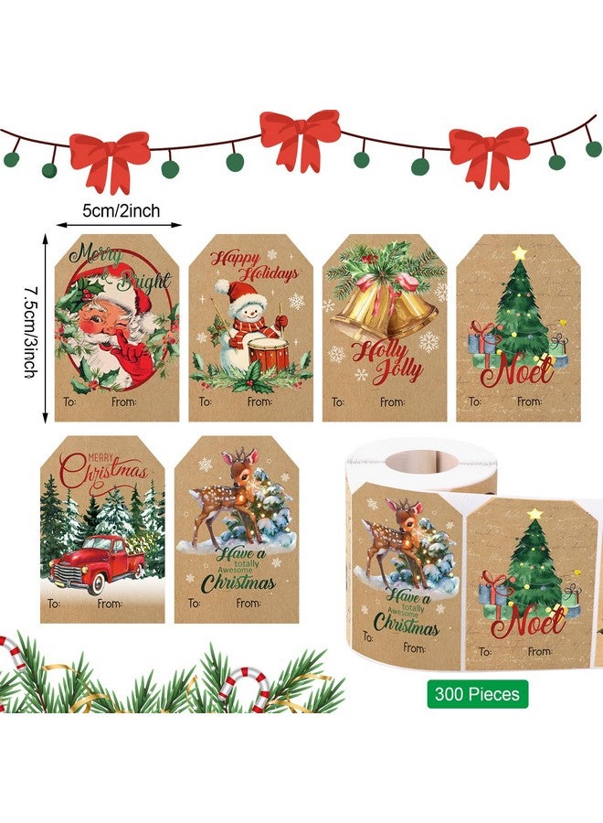 WSICSE 300Pcs Christmas Gift Tags Stickers,Christmas Labels For Gifts Kraft Vintage Santa Christmas Name Tags Stickers For Gifts Cards Boxes Decorative,2 X 3 Inch - Image 1