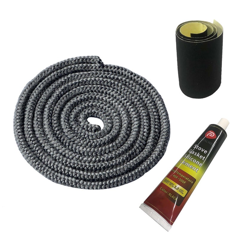 Protalwell Wood Stove Gasket 516 Wood Stove Door Gasket Kit High Temperture Resistant Gasket Rope Replacement for Stove or Fireplace Doors Grey Color Fiberglass Gasket