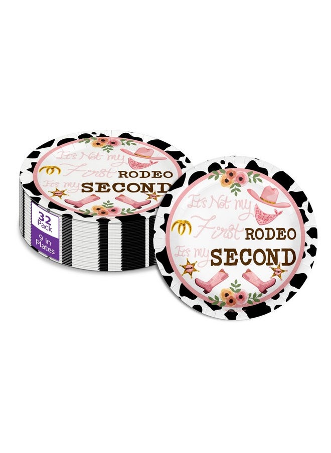 Birthday Galore 2nd Rodeo Cow Print Birthday Party Supplies Second Birthday 32 Piece Large 9" Dinner Plates  - Image 1