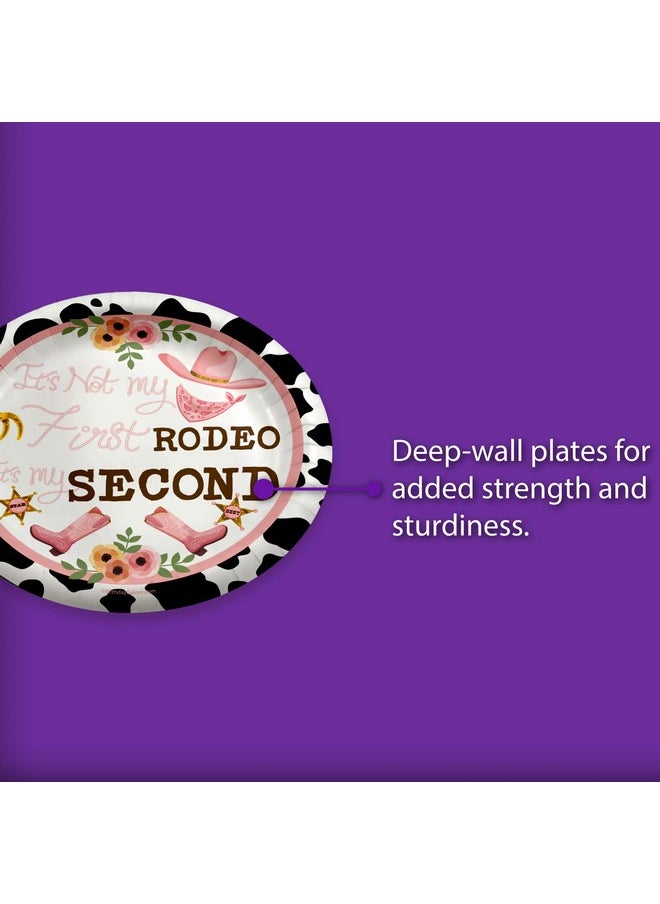Birthday Galore 2nd Rodeo Cow Print Birthday Party Supplies Second Birthday 32 Piece Large 9" Dinner Plates  - Image 3