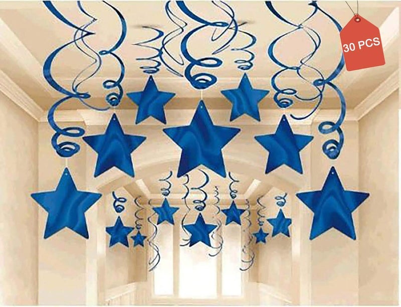 AimtoHome Party Swirl Decorations, Hanging Swirl for Ceiling Decorations, Blue with Star, Pack of 30 - Image 2