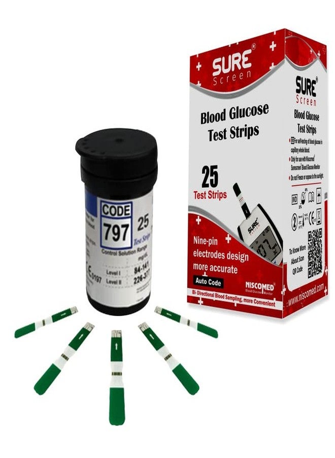 Niscomed Surescreen Blood Sugar Test Strips and Round Blood Lancets Only - Pack of 25 Test Strips and 25 Lancets Only (Use with niscomed surescreen monitor) - Image 1
