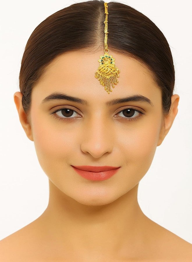 SMARNN Traditional Gold Plated Maang Tikka for Women & Girls | Ethnic Jewellery | Lightweight & Elegant Hair Accessory - Image 3