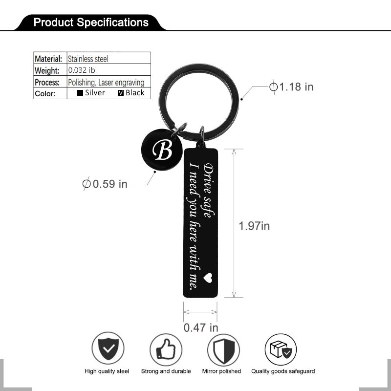 CINDYHE Drive Safe Keychain for Boyfriend Valentines day I Love You Gifts for Him I Need You Here With Me 26 Letters Black Keychain (Black keychain letter A) - Image 2