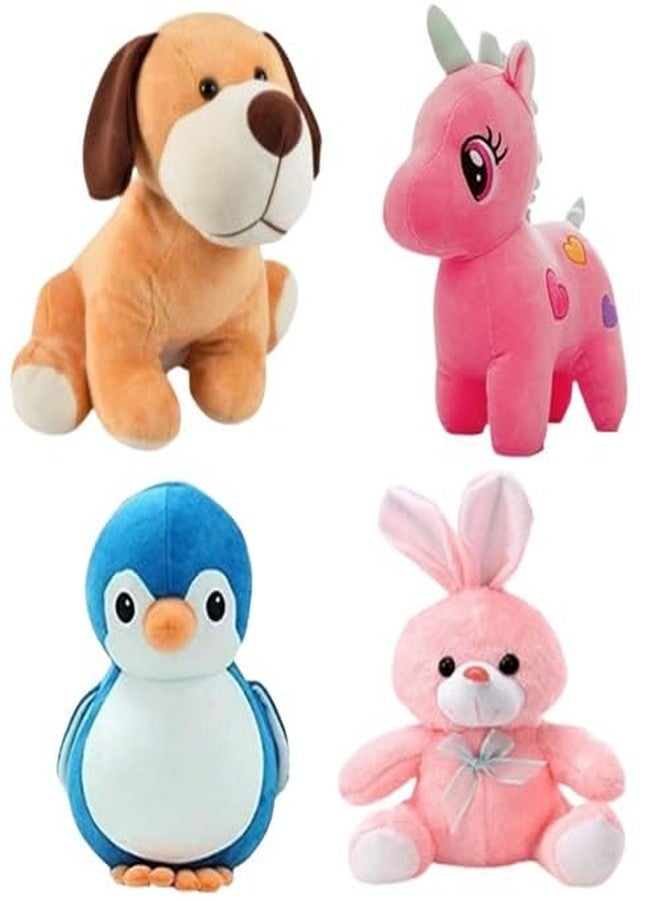Future Shop Pack of 4 Elegant Soft Toys - Dog, Unicorn, Penguin & Bunny for Kids| Plush Stuffed Animals Bundle - Image 1