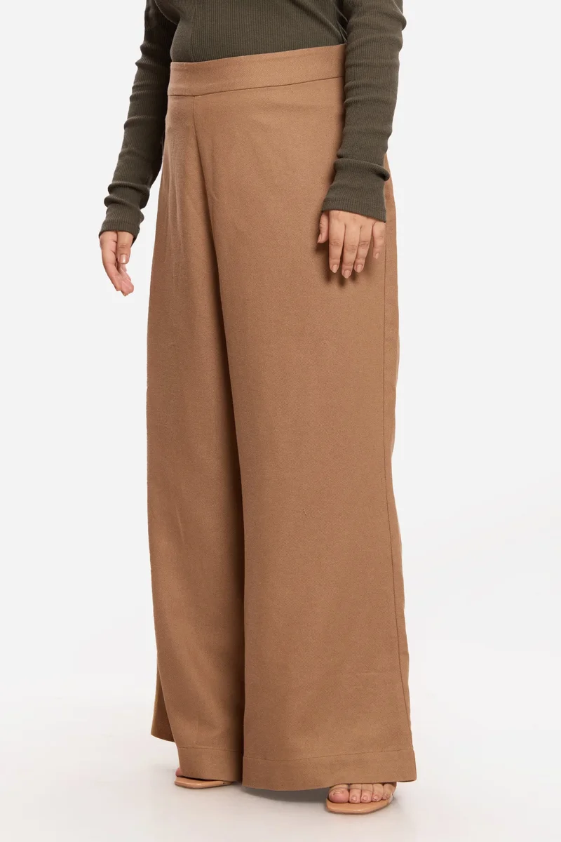 Virgio  Solid Cotton Wide Leg Plus Size Trousers for Women for Women | Best Price UAE