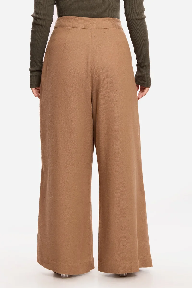 Virgio  Solid Cotton Wide Leg Plus Size Trousers for Women for Women | Best Price UAE